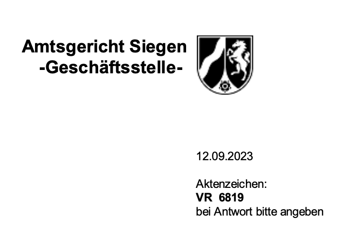 Eintragung im Vereinsregister Amtsgericht Siegen. Lokaljournalisten sind nun ein eingetragener Verein.